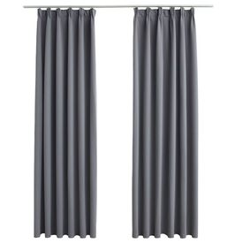 Draperii opace cu cârlige, 2 buc., gri, 140 x 225 cm