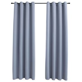 Draperii opace cu inele metalice, 2 buc., gri, 140 x 225 cm