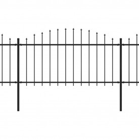 Gard de grădină cu vârf suliță, negru, (1,25-1,5)x5,1 m oțel - Img 2