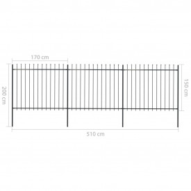 Gard de grădină cu vârf suliță, negru, 5,1 x 1,5 m, oțel - Img 5