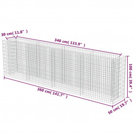 Jardinieră gabion din oțel galvanizat, 360 x 50 x 100 cm - Img 8