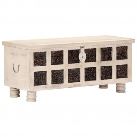 Ladă de depozitare, alb, 110x40x45 cm, lemn masiv de acacia - Img 11