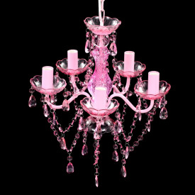 Lustră roz de cristal artificial cu 5 becuri - Img 4