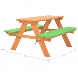 Masă cu bănci pentru picnic copii 89x79x50cm lemn masiv brad - Img 6