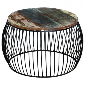 Masă de cafea rotundă, lemn reciclat de esență tare, 68x43 cm - Img 6