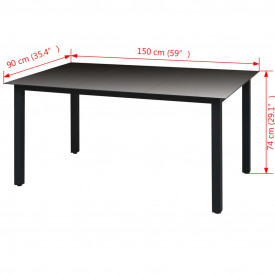 Masă de grădină din sticlă și aluminiu 150 x 90 x 74 cm, negru - Img 3