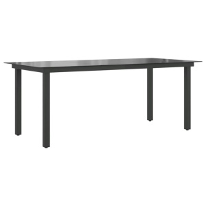 Masă de grădină, sticlă aluminiu, 190 x 90 x 74 cm, negru