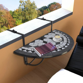 Masă suspendată pliabilă pentru balcon semi-circulară, Negru-Alb
