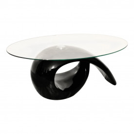 Măsuță de cafea cu blat oval din sticlă, negru lucios - Img 2