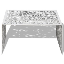 Măsuță de cafea cu design geometric, argintiu, aluminiu - Img 4