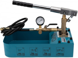 Pompa manuala de testare a presiunii Evotools 659026, 7 l volum cuva, 50 bar presiune maxima, 16 ml/cursa capacitate pompare, 1.8 m lungime furtun