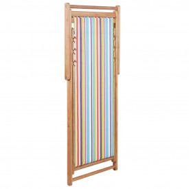 Scaun de plajă pliabil, multicolor, textil și cadru din lemn - Img 4