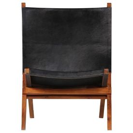 Scaun relaxant, piele naturală, 59 x 72 x 79 cm, negru - Img 2