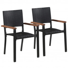 Scaune de exterior, 2 buc., poliratan, negru