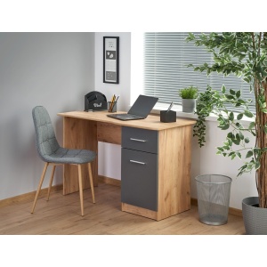 Set birou cu usa si sertar HM Elmo, Pal melaminat, 120x55x78 cm, stejar antracit si scaun copii HM Coco 4, Ergonomic, Stofa, Inaltime ajustabila, 80 kg, Gri deschis - Img 3