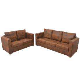 Set canapea 2 piese, imitație piele întoarsă