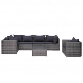 Set canapea de grădină cu perne, 7 piese, gri, poliratan - Img 3
