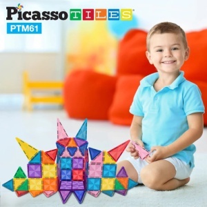 Set de constructie PicassoTiles, 61 piese magnetice mini cu efect de diamant - Img 3