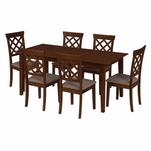 Set masa living extensibila Miami, MDF, lemn masiv, 120 150 x 80 x 73.8 cm si 6 scaune Vienna, tapitat stofa, 94x49x40 cm, nuc maro - Img 2