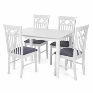 Set masa living si bucatarie Bali, MDF, 112x72x74 cm si 4 scaune Rebecca, stofa,100 kg, 94x49x43.5 cm, alb gri - Img 2
