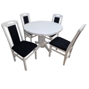 Set masa living si bucatarie extensibila SB Fan, MDF Furniruit, 100-133,5x99x74 cm si 4 scaune SB Tim, lemn masiv, tapiterie stofa, lacuit, 120 kg, alb negru - Img 3