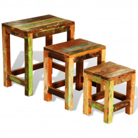 Set mese suprapuse, 3 piese, vintage, lemn reciclat - Img 2