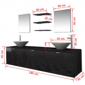 Set mobilier baie 10 piese cu chiuvete și robinete incluse, Negru - Img 10