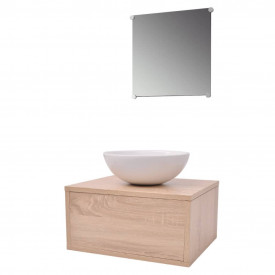 Set mobilier baie 4 piese cu chiuvetă și robinet incluse, Bej - Img 3