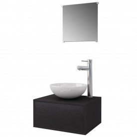 Set mobilier baie 4 piese cu chiuvetă și robinet incluse, Negru - Img 2