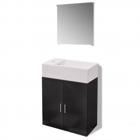 Set mobilier baie format din 3 piese cu chiuvetă inclusă, Negru - Img 2