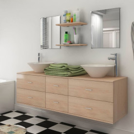 Set mobilier baie format din 7 piese cu chiuvete incluse, Bej