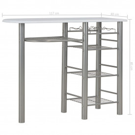 Set mobilier de bar, cu rafturi, 3 piese, alb, lemn și oțel - Img 12