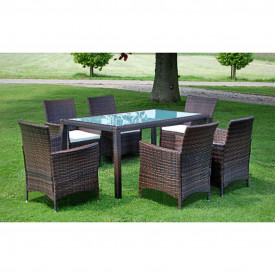 Set mobilier de exterior, 13 piese, poliratan, maro