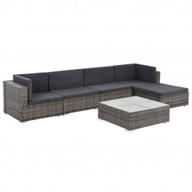 Set mobilier de exterior, 17 piese, poliratan, gri