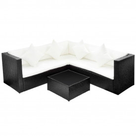 Set mobilier de exterior, 17 piese, poliratan, negru - Img 2
