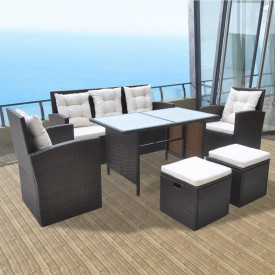 Set mobilier de exterior 18 piese, poliratan, maro