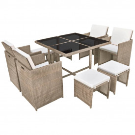 Set mobilier de exterior 21 piese, poliratan, gri/bej - Img 2