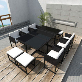Set mobilier de exterior 27 piese, poliratan, negru