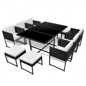 Set mobilier de exterior 27 piese, poliratan, negru - Img 2