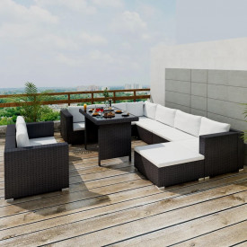 Set mobilier de exterior 28 piese, negru, poliratan