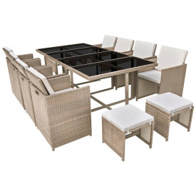 Set mobilier de exterior 33 piese, poliratan, gri/bej - Img 2