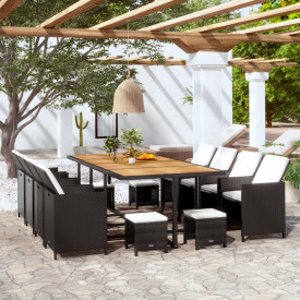 Set mobilier de exterior 33 piese, poliratan și acacia, negru