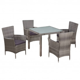 Set mobilier de exterior, 9 piese, poliratan și sticlă, gri
