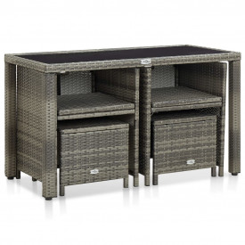 Set mobilier de exterior cu perne, 5 piese, gri, poliratan - Img 3