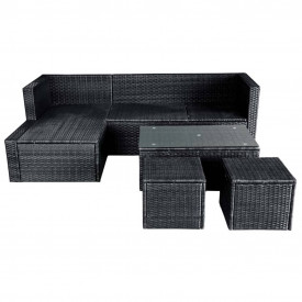Set mobilier de grădină 12 piese, poliratan, negru - Img 7