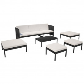 Set mobilier de grădină, 15 piese, poliratan, negru - Img 3