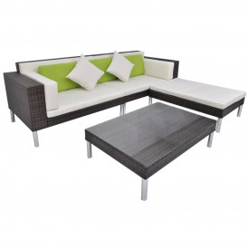 Set mobilier de grădină, 17 piese, poliratan, maro - Img 2