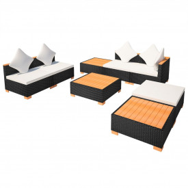 Set mobilier de grădină 18 piese, poliratan, blat WPC, negru - Img 5