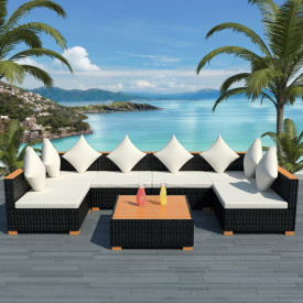 Set mobilier de grădină 21 piese, poliratan, blat WPC, negru