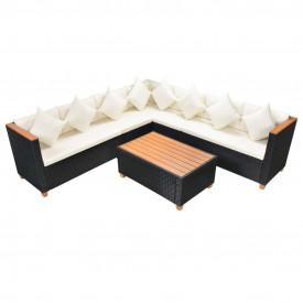 Set mobilier de grădină 25 piese, poliratan și blat WPC, negru - Img 3